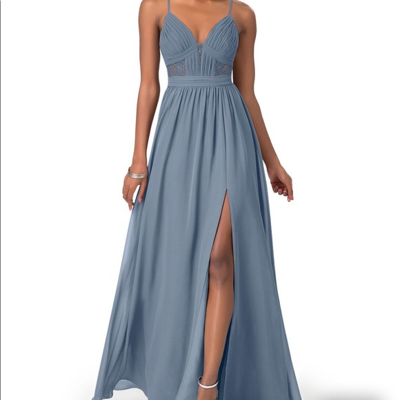 azazie twilight blue dress Azazie | A stunning mix and match look for this bride squad in Twilight and Dusty Blue! Tell us, are you mixing & matching for your wedding or...